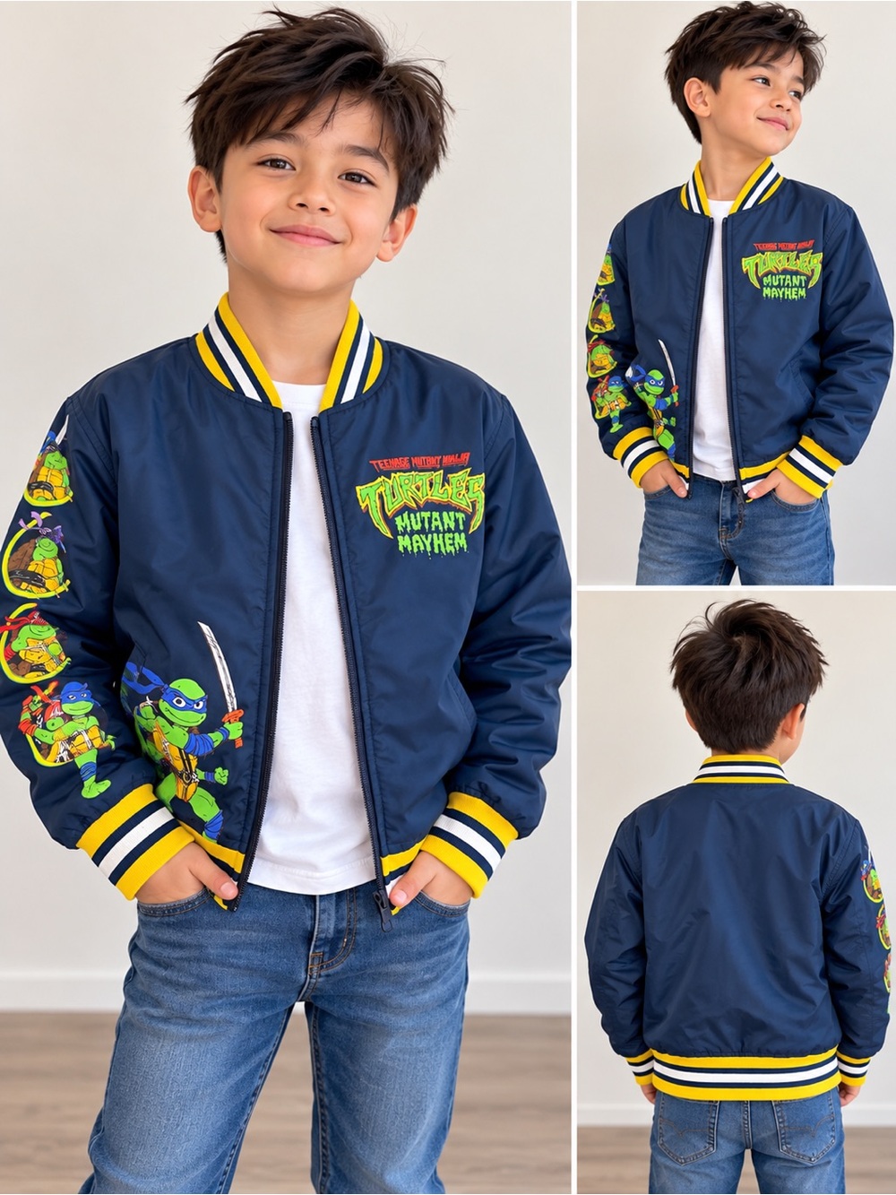 Nickelodeon TMNT Mutant Mayhem Bomber Jacket Size 8 Blue